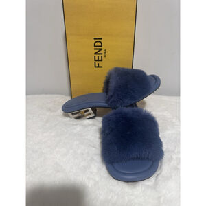 Fendi Blue Mink Fur High-Heeled Sandals Sz 9.5 US / 40 EU